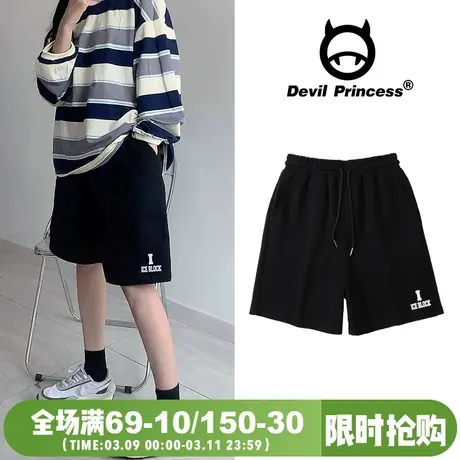 黑色港风学生五分短裤女夏季新款韩版显瘦chic宽松阔腿运动风中裤图片