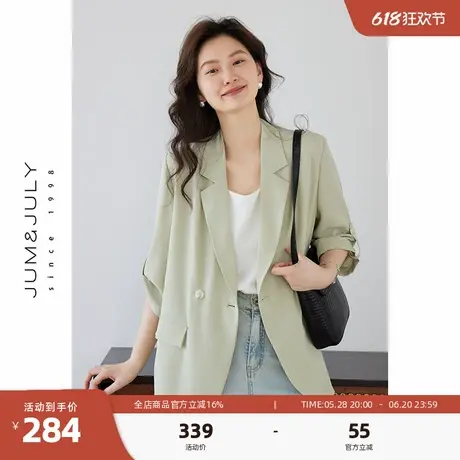 嘉茱莉夏季薄款短袖西装外套女2025新款通勤休闲上衣一粒扣西服图片