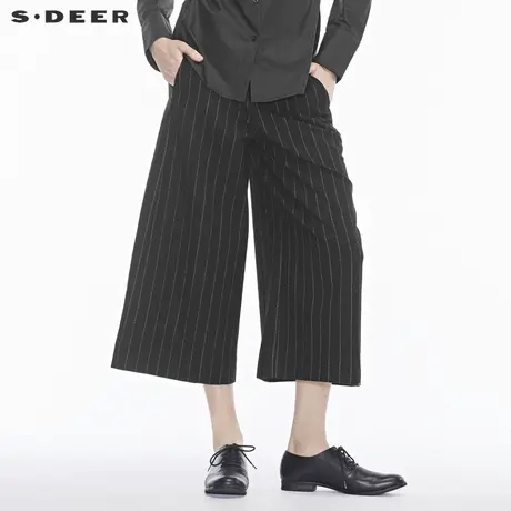 sdeer圣迪奥前卫个性黑白条纹对称插袋装饰时尚阔腿裤S18480803图片