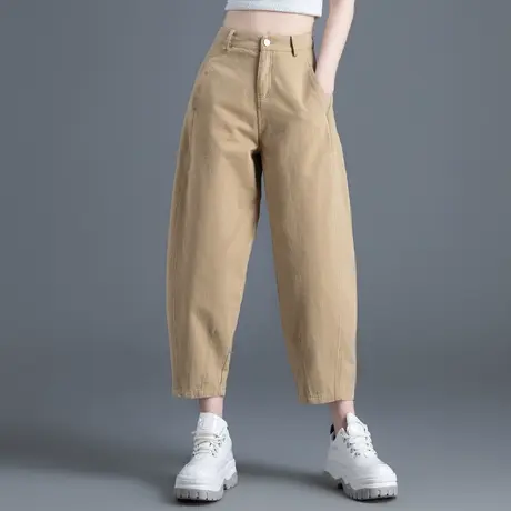 卡其色裤子女小个子灯笼休闲裤2023新款春秋季锥形女裤萝卜九分裤图片