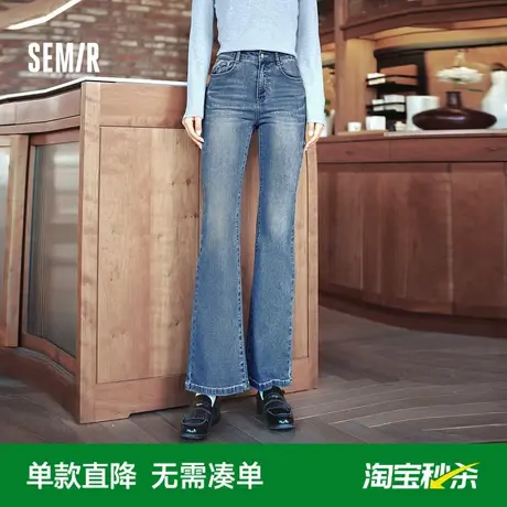 森柔牛仔|森马牛仔裤女做旧时尚长裤秋季ins潮流显腿长喇叭裤港风图片