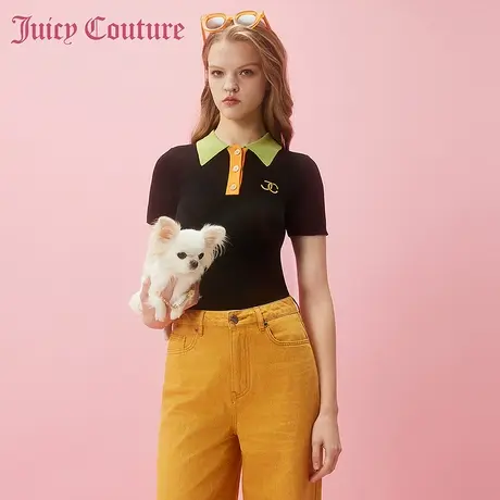 Juicy Couture橘滋春夏新款毛织翻领POLO休闲短袖针织衫T恤女图片