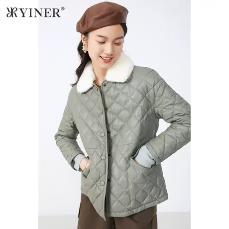 YINER音儿女装冬季新款短款水貂毛领真皮羽绒服图片