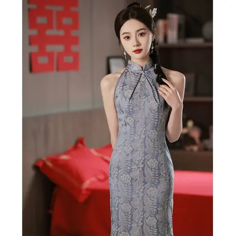 新中式晨袍新娘伴娘婚礼改良性感旗袍新款2023女夏季高级感小个子图片