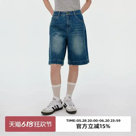 omont蛋挞家复古做旧水洗五分牛仔裤2025夏季高腰阔腿显瘦中裤子图片