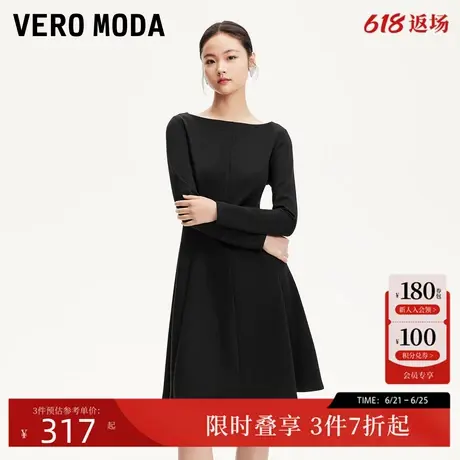 Vero Moda连衣裙女2025春季新款一字肩赫本风收腰小黑裙简约百搭图片