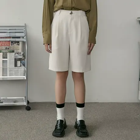 omont蛋挞家复古高腰直筒五分裤女夏季薄款中裤裤子休闲A字裤短裤图片