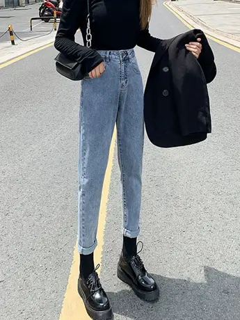 外贸清仓捡漏直筒牛仔裤女复古九分老爹萝卜裤新款时尚哈伦长裤图片