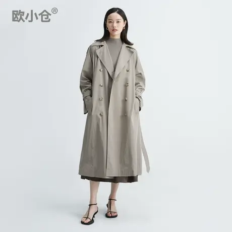 OXC/欧小仓灰色风衣外套女长款过膝春秋 中性气质ins风双排扣收腰图片