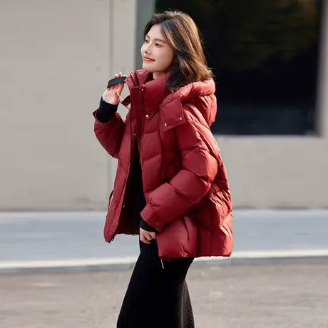 时尚气质羽绒服2023年冬季新款女百搭韩版知性宽松连帽厚款外套图片