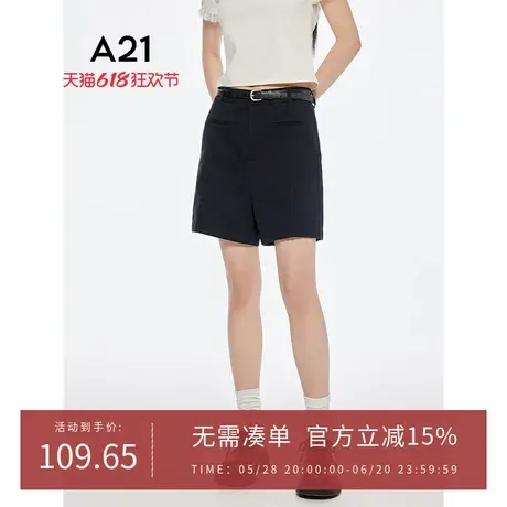 A21女装黑色薄休闲裤2025夏季新品简约设计感直筒短裤宽松阔腿裤图片