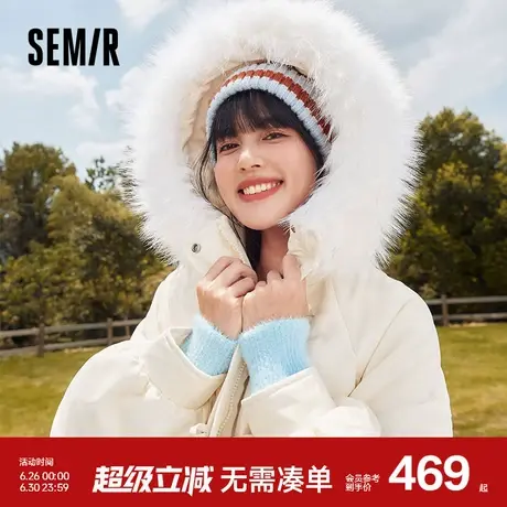森马羽绒服女冬季三防宽松小众毛领女款中长款连帽外套新款图片