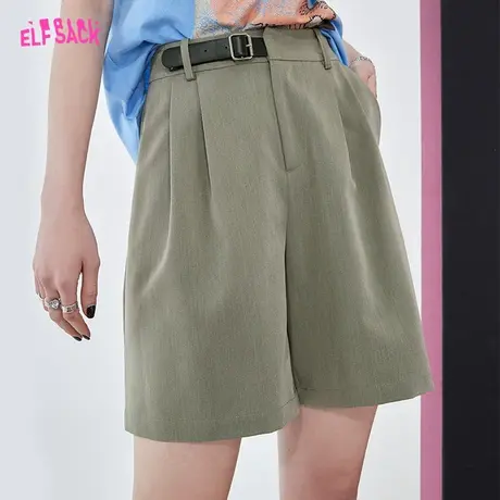 妖精的口袋灰色西装短裤女2023夏季新款高腰宽松直筒显瘦休闲裤子图片
