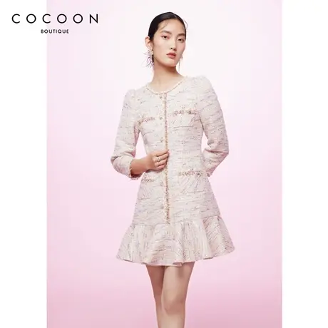 【商场同款】可可尼COCOON秋冬新款气质圆领经典小香风连衣裙女图片