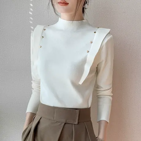 欧货长袖针织衫女2023早秋新品设计感小众洋气减龄拼接高级感上衣图片