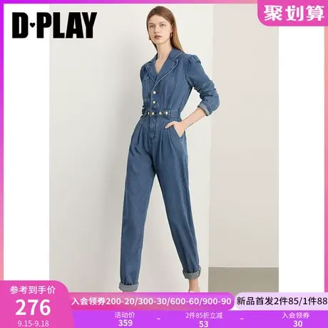 DPLAY2023秋装休闲工装风复古牛仔蓝设计感工装裤长袖牛仔连体裤图片