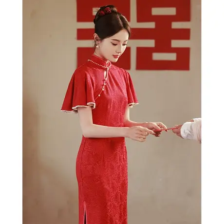 新中式红色旗袍敬酒服新娘2023新款高级感小个子改良夏季订婚礼服图片