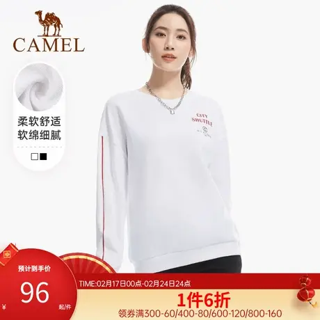 骆驼运动卫衣女士2023春秋季薄款宽松长袖圆领外套百搭时尚上衣图片