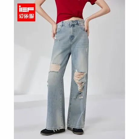 IEF/爱依服2025夏季新款美式街头超酷个性辣妹破洞设计牛仔阔腿裤图片