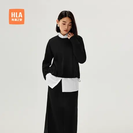 HLA/海澜之家宽松卫衣24秋冬新款圆领加厚磨毛保暖休闲套头衫女装图片