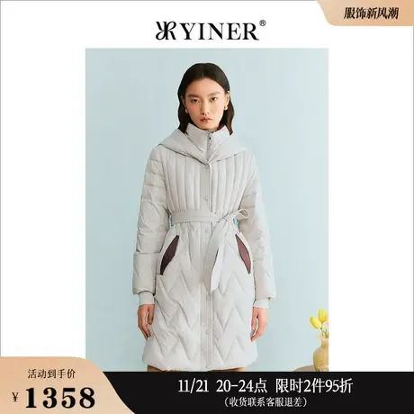 YINER音儿线上专选女装2023冬季长款连帽设计感保暖羽绒服图片