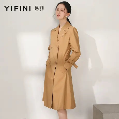 Yifini/易菲风衣女中长款21新款秋女士英伦风小个子大衣外套薄款图片