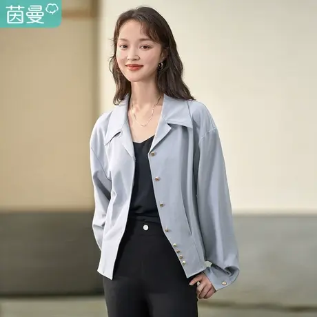 茵曼秋女装新款通勤收腰气质不规则收褶翻领长袖衬衫衬衣图片