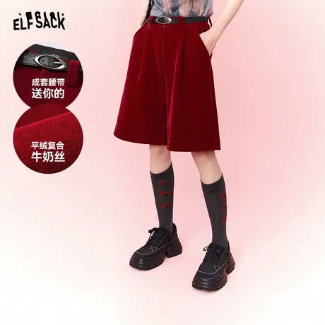 妖精的口袋红色复古休闲裤女2024年早春新款高腰直筒显瘦五分裤子图片