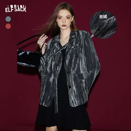 妖精的口袋复古丝绒西装外套女2025年春季新款高级感复古小西服图片