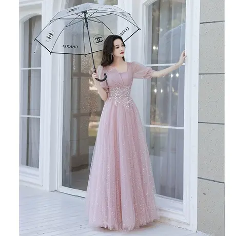 晚礼服裙女宴会气质2023新款主持人粉色高级感演出服艺考独唱长裙图片