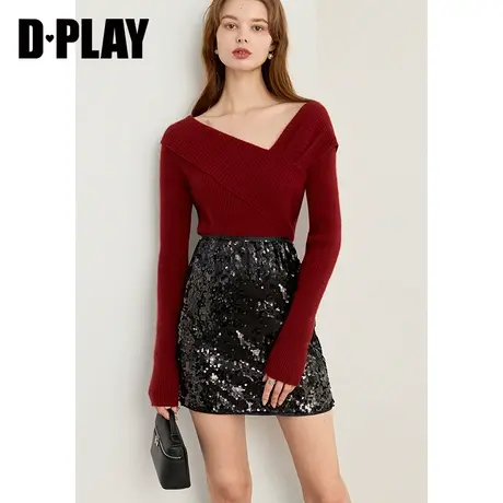 DPLAY重工轻奢亮片侧开叉松紧腰一步裙半身裙女图片