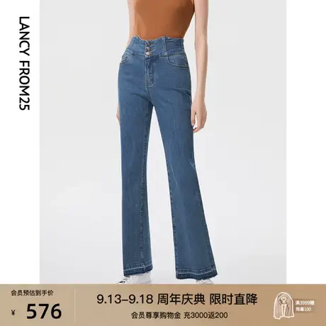 朗姿复古流行阔腿宽松高腰设计感高级感显瘦牛仔裤女2023春秋新款图片
