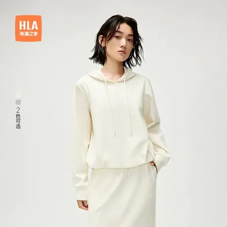 HLA/海澜之家宽松长袖卫衣2025春夏新款抽绳连帽微弹时尚长袖女装图片