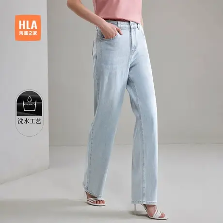 HLA/海澜之家休闲时尚微弹中腰直筒牛仔裤春夏季新款气质长裤女装图片