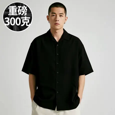 冰丝衬衫男短袖凉感加大加大码黑色高级休闲胖子衬衣垂感宽松上衣图片