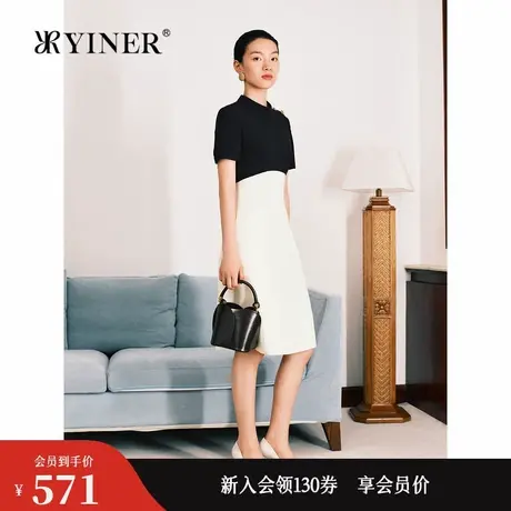 【醋酸系列】YINER音儿秋季法式黑白撞色小立领连衣裙图片