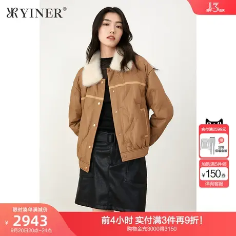 YINER音儿女装冬季新款短款水貂毛领真皮羽绒服图片