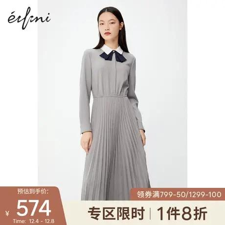 【商场同款】伊芙丽2020新款冬装韩版长款百褶裙连衣裙1BA393911图片