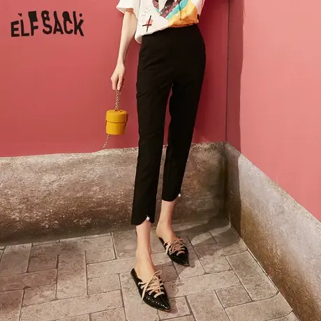 妖精的口袋黑色高腰小脚裤女2023春季新款铅笔裤紧身显瘦休闲裤子图片