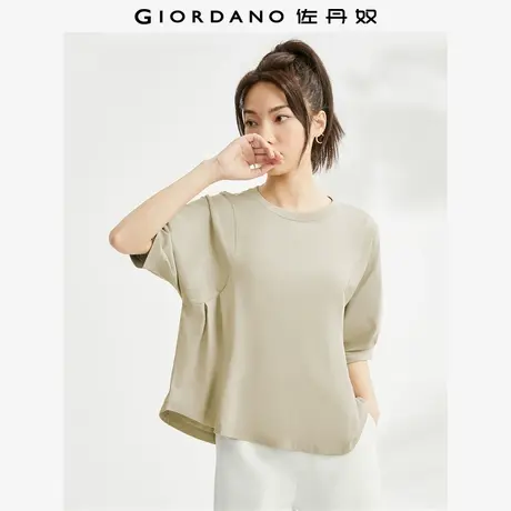佐丹奴T恤女装纯棉针织泡泡袖收褶圆领短袖T恤 13324308图片