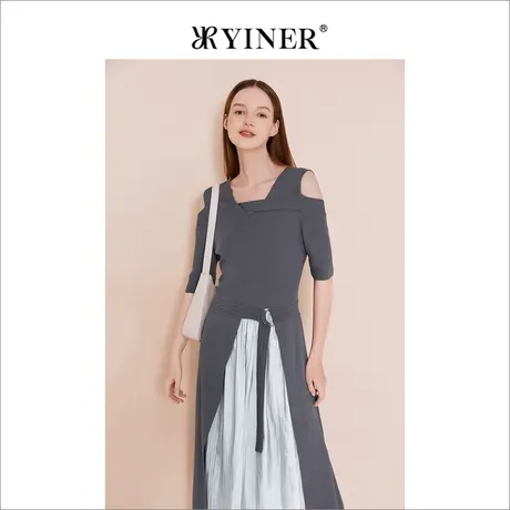 YINER音儿女装夏季时尚法式V领不规则修身连衣裙图片