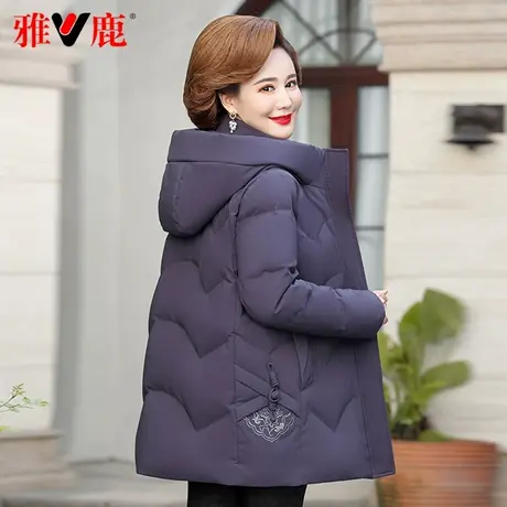 雅鹿官方2023新款妈妈羽绒服女中长款连帽中老年洋气冬季保暖外套图片
