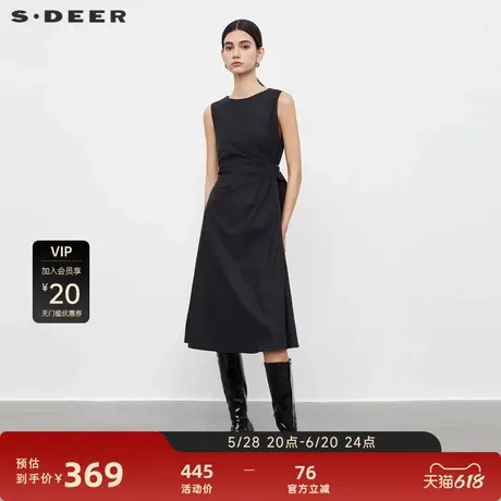sdeer圣迪奥女装圆领收腰不规则毛呢无袖连衣裙S23381210图片