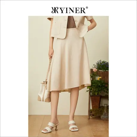 YINER音儿女装夏季时尚高腰A字斜摆百搭通勤半身裙图片
