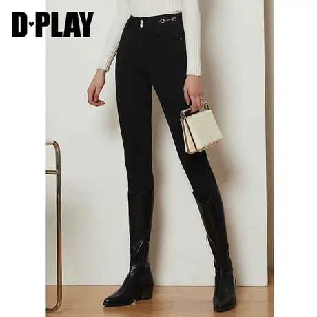 DPLAY德帕拉秋装冬款黑色高腰弹力显瘦小脚磨毛加绒牛仔裤女图片