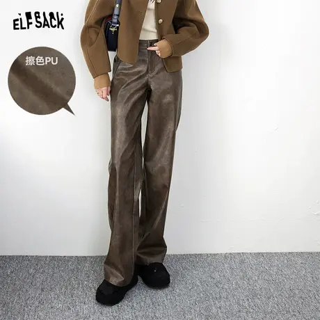 妖精的口袋美式复古皮裤女2023冬季新款美拉德宽松休闲学院风裤子图片