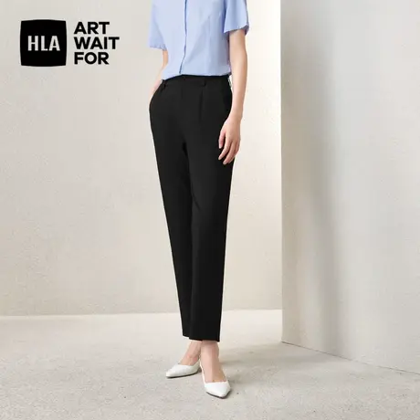HLA/海澜之家松紧腰西裤春夏季新款通勤中腰锥形职业黑色裤子女装图片
