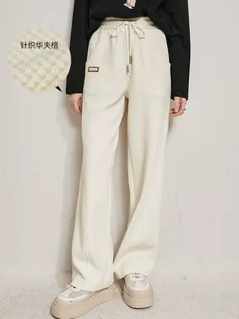 妖精的口袋宽松阔腿直筒休闲裤女2023秋冬新款运动休闲针织长裤潮图片