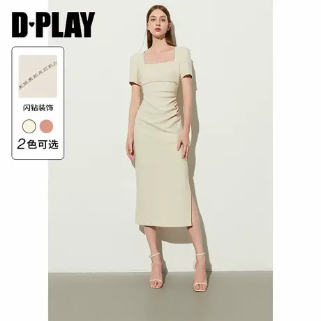 DPLAY年夏季优雅气质白色收腰短袖长款连衣裙长裙女小白裙图片
