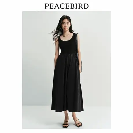 太平鸟女装黑珍珠U领针织连衣裙新款设计感背心裙时尚长款小黑裙图片